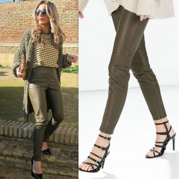 olive leather pants